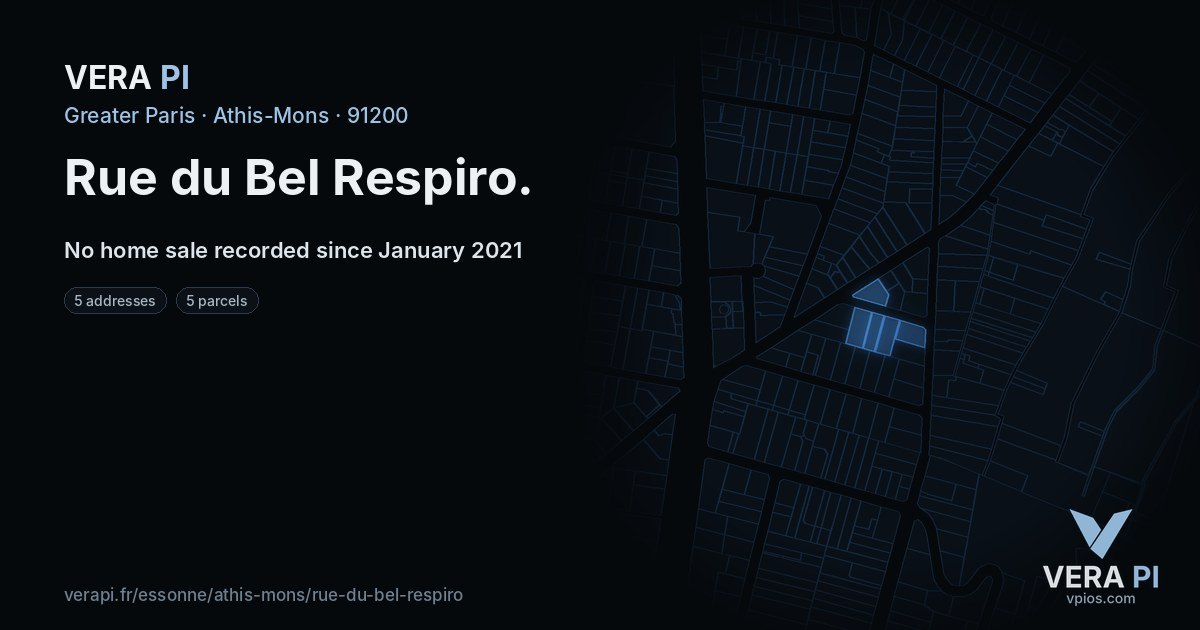 Rue du Bel Respiro, Athis-Mons at night – every parcel coloured by the prices around it, the street's own parcels lit