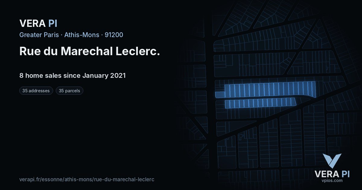 Rue du Marechal Leclerc, Athis-Mons at night – every parcel coloured by the prices around it, the street's own parcels lit