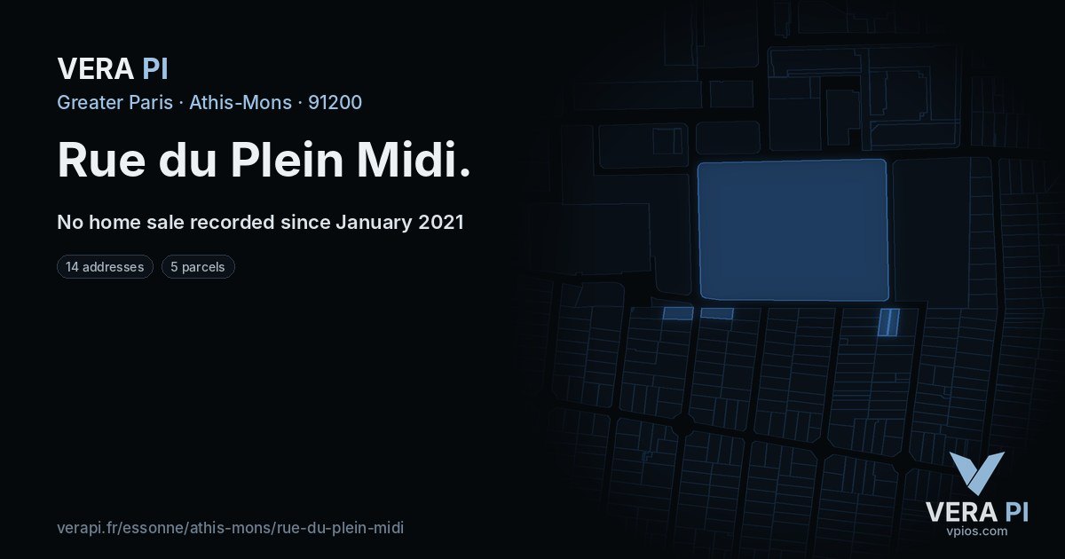 Rue du Plein Midi, Athis-Mons at night – every parcel coloured by the prices around it, the street's own parcels lit