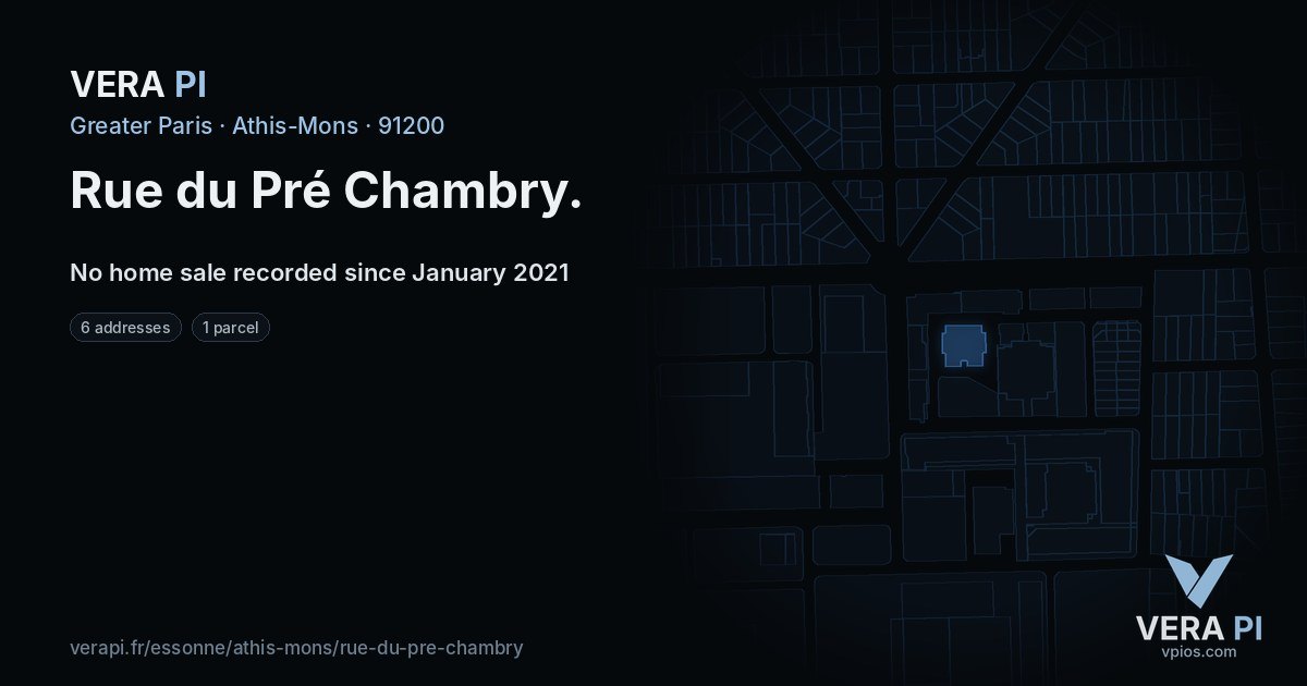 Rue du Pré Chambry, Athis-Mons at night – every parcel coloured by the prices around it, the street's own parcels lit