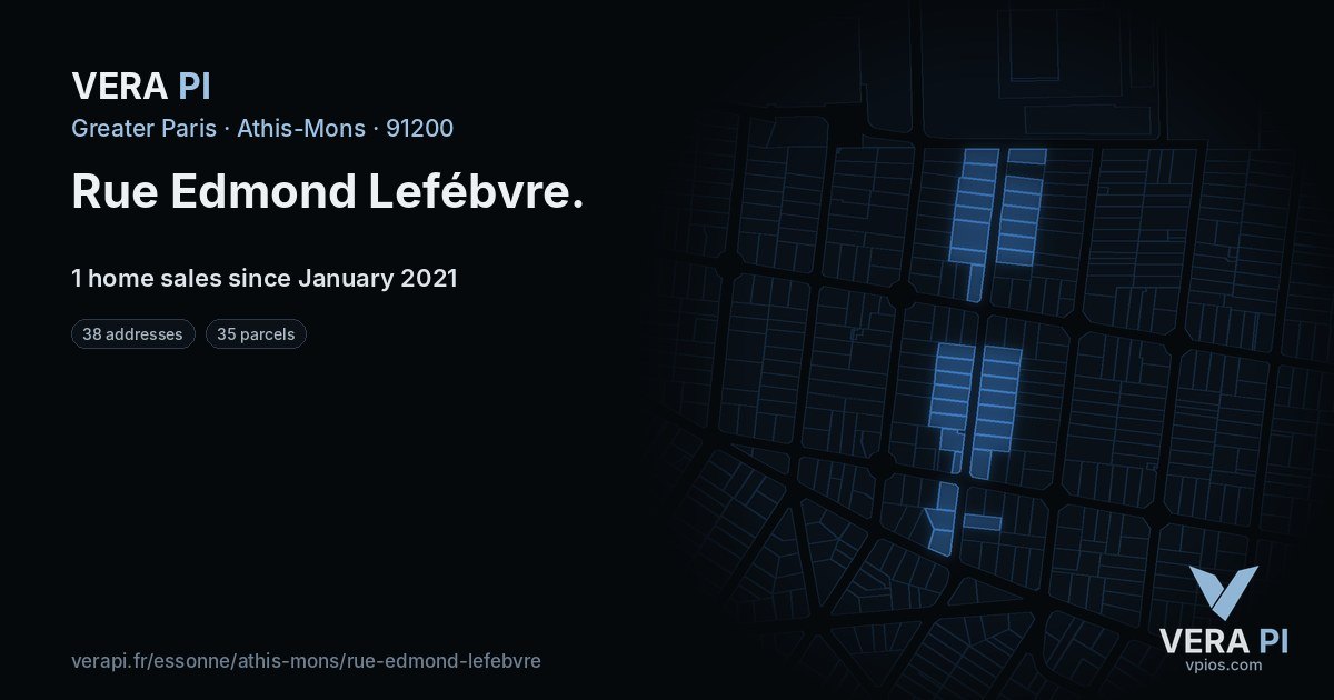 Rue Edmond Lefébvre, Athis-Mons at night – every parcel coloured by the prices around it, the street's own parcels lit