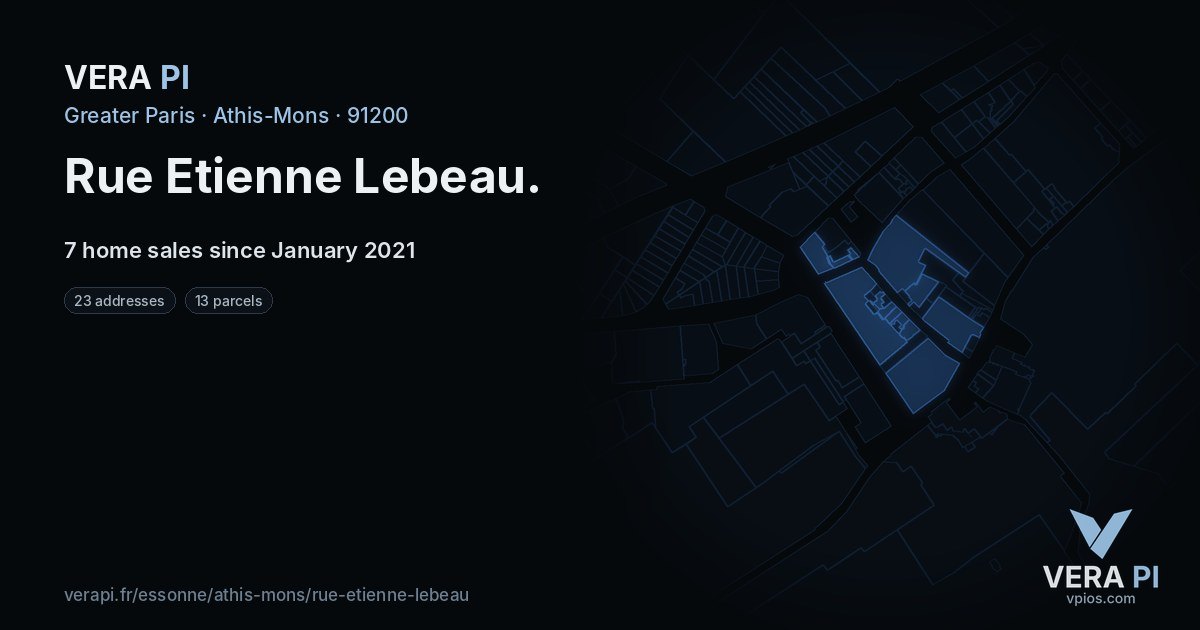Rue Etienne Lebeau, Athis-Mons at night – every parcel coloured by the prices around it, the street's own parcels lit