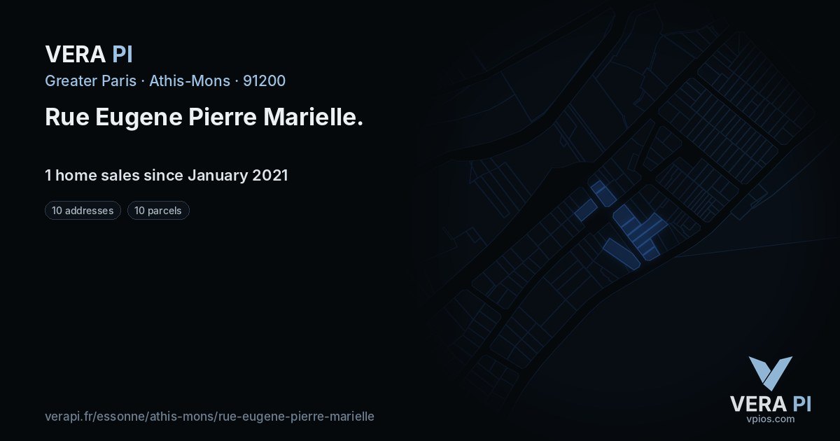 Rue Eugene Pierre Marielle, Athis-Mons at night – every parcel coloured by the prices around it, the street's own parcels lit