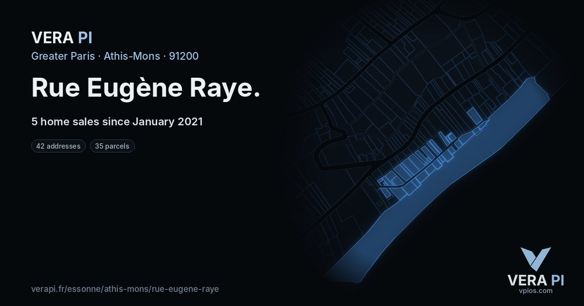 Rue Eugène Raye, Athis-Mons at night – every parcel coloured by the prices around it, the street's own parcels lit