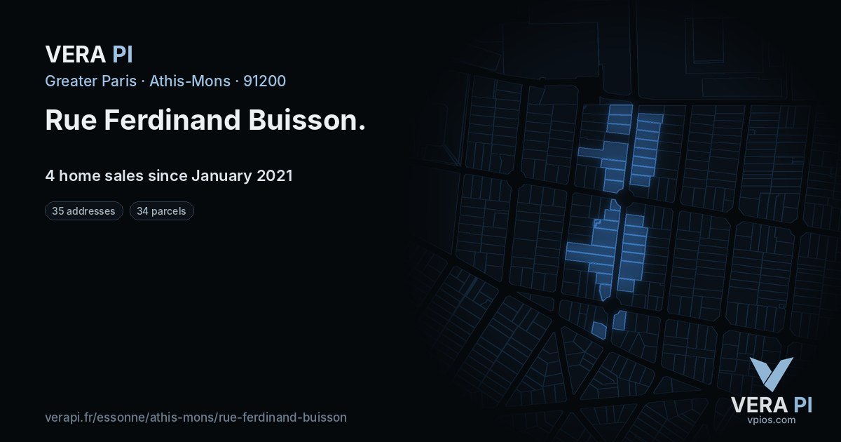Rue Ferdinand Buisson, Athis-Mons at night – every parcel coloured by the prices around it, the street's own parcels lit