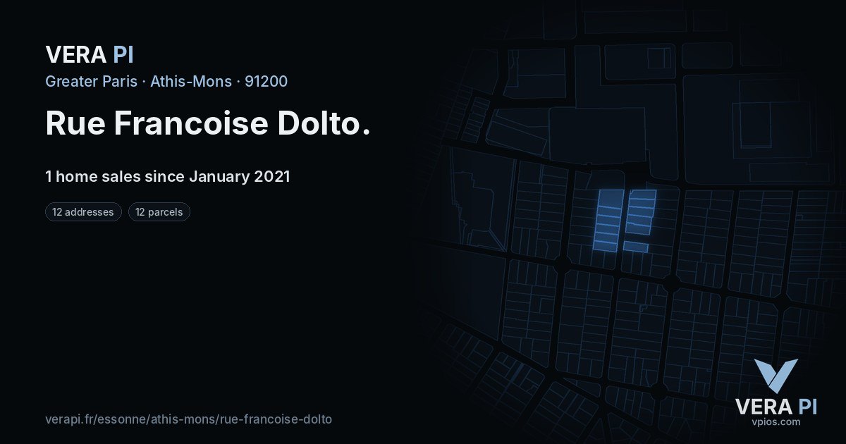 Rue Francoise Dolto, Athis-Mons at night – every parcel coloured by the prices around it, the street's own parcels lit