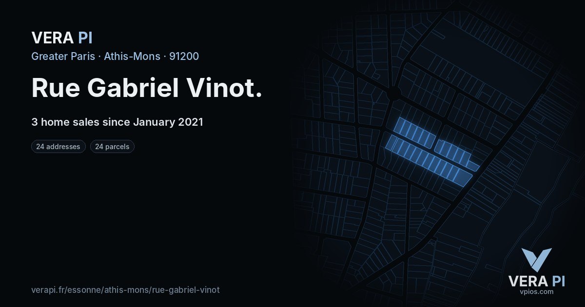 Rue Gabriel Vinot, Athis-Mons at night – every parcel coloured by the prices around it, the street's own parcels lit