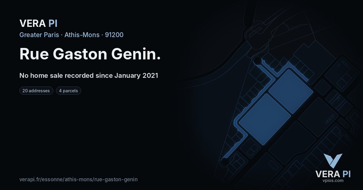 Rue Gaston Genin, Athis-Mons at night – every parcel coloured by the prices around it, the street's own parcels lit