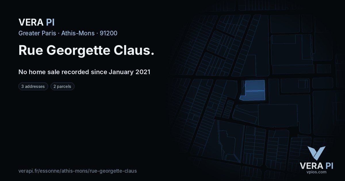 Rue Georgette Claus, Athis-Mons at night – every parcel coloured by the prices around it, the street's own parcels lit