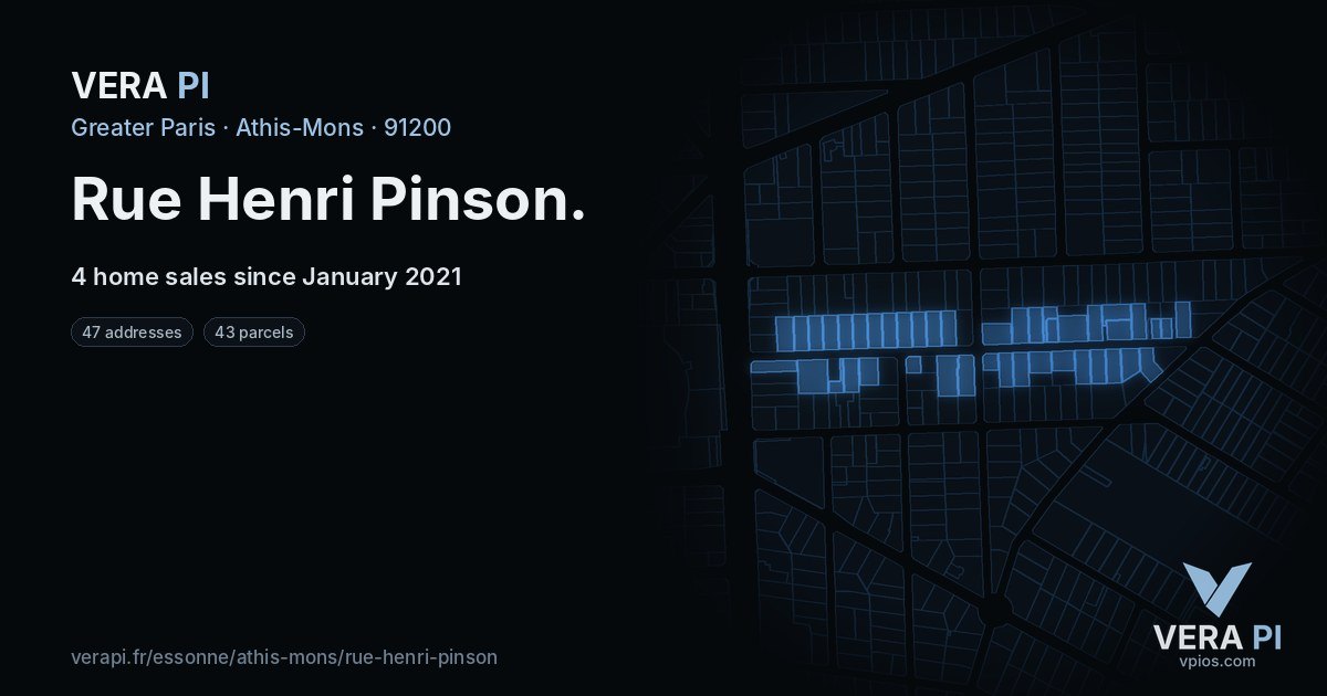 Rue Henri Pinson, Athis-Mons at night – every parcel coloured by the prices around it, the street's own parcels lit