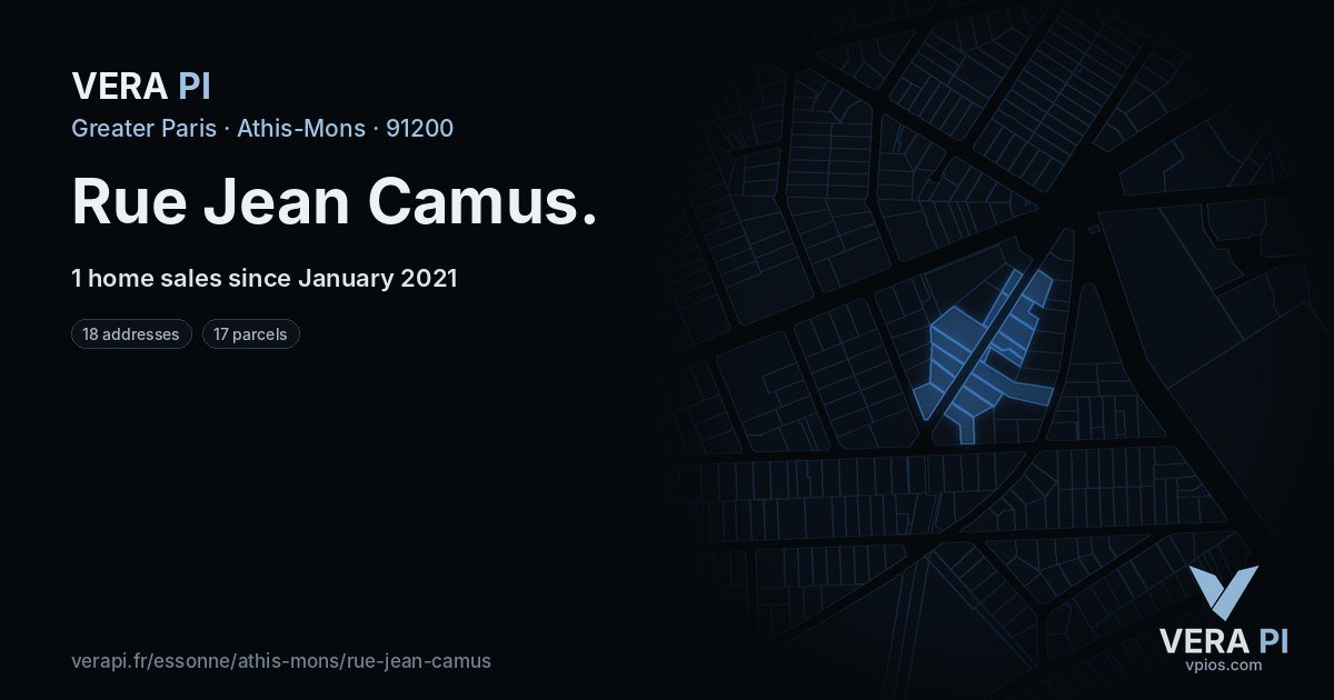 Rue Jean Camus, Athis-Mons at night – every parcel coloured by the prices around it, the street's own parcels lit