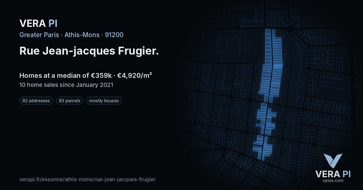 Rue Jean-jacques Frugier, Athis-Mons at night – every parcel coloured by the prices around it, the street's own parcels lit