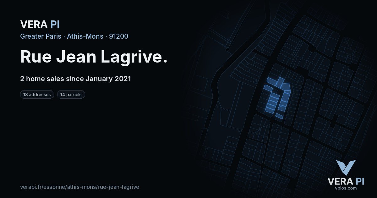 Rue Jean Lagrive, Athis-Mons at night – every parcel coloured by the prices around it, the street's own parcels lit