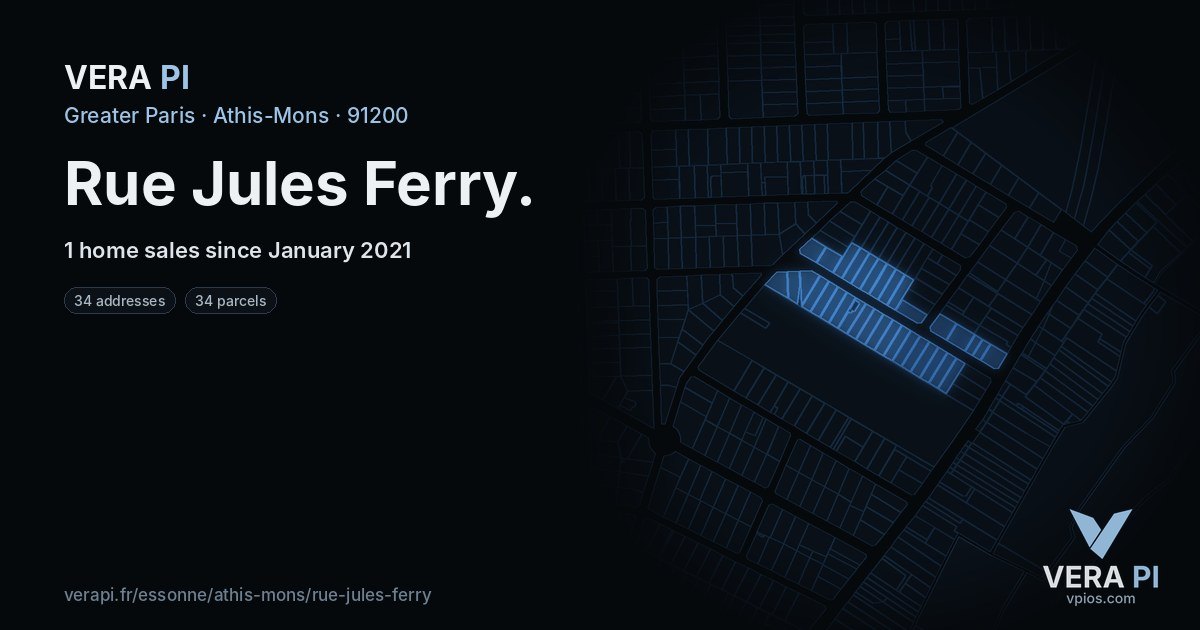 Rue Jules Ferry, Athis-Mons at night – every parcel coloured by the prices around it, the street's own parcels lit