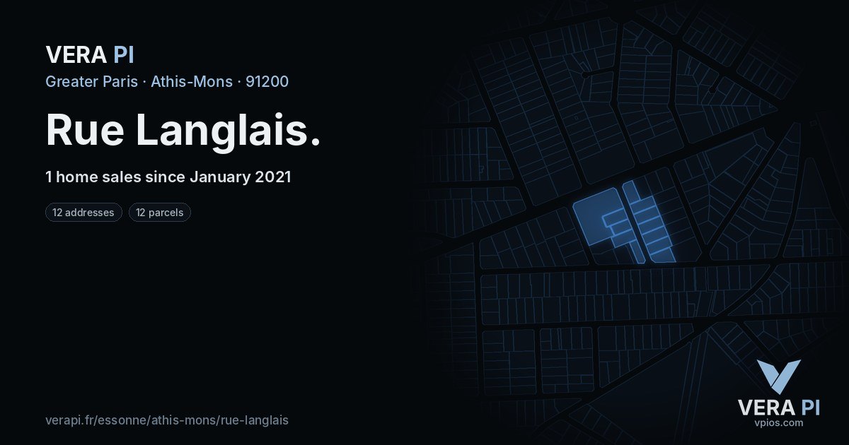 Rue Langlais, Athis-Mons at night – every parcel coloured by the prices around it, the street's own parcels lit