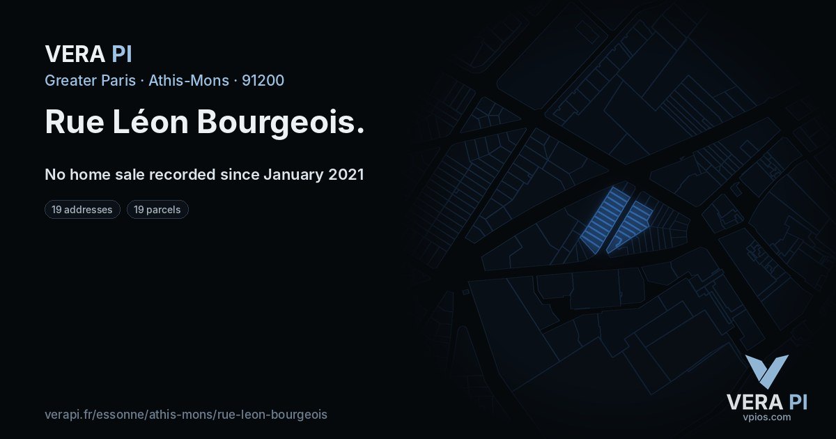 Rue Léon Bourgeois, Athis-Mons at night – every parcel coloured by the prices around it, the street's own parcels lit
