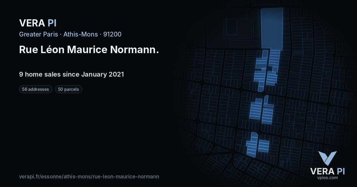 Rue Léon Maurice Normann, Athis-Mons at night – every parcel coloured by the prices around it, the street's own parcels lit