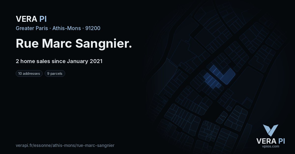 Rue Marc Sangnier, Athis-Mons at night – every parcel coloured by the prices around it, the street's own parcels lit
