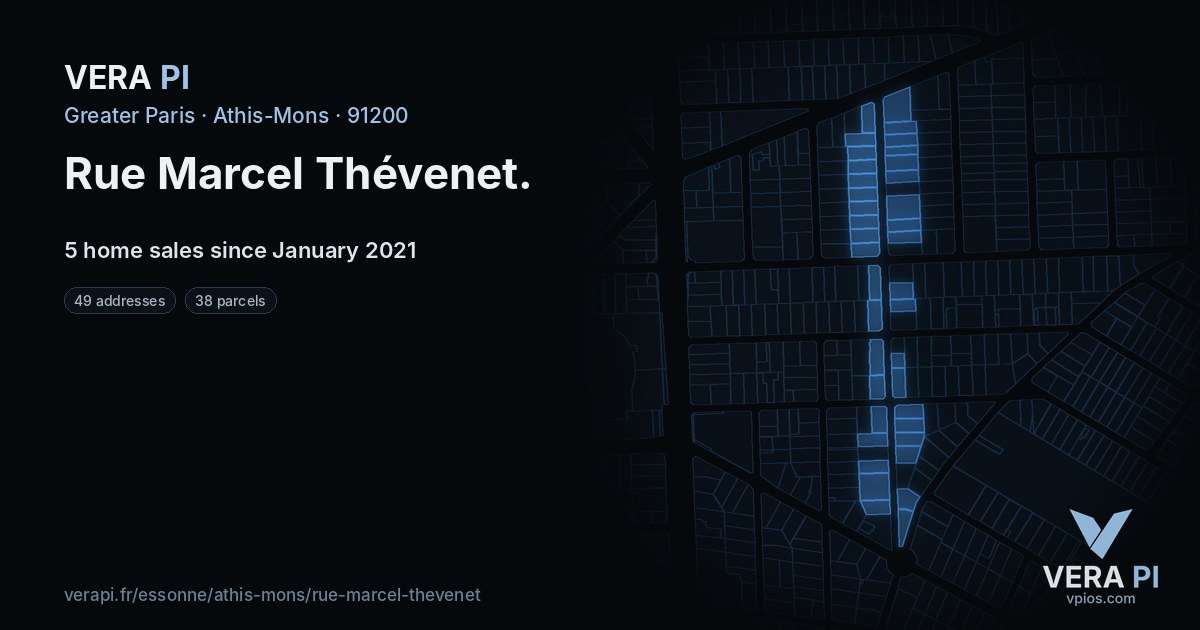 Rue Marcel Thévenet, Athis-Mons at night – every parcel coloured by the prices around it, the street's own parcels lit
