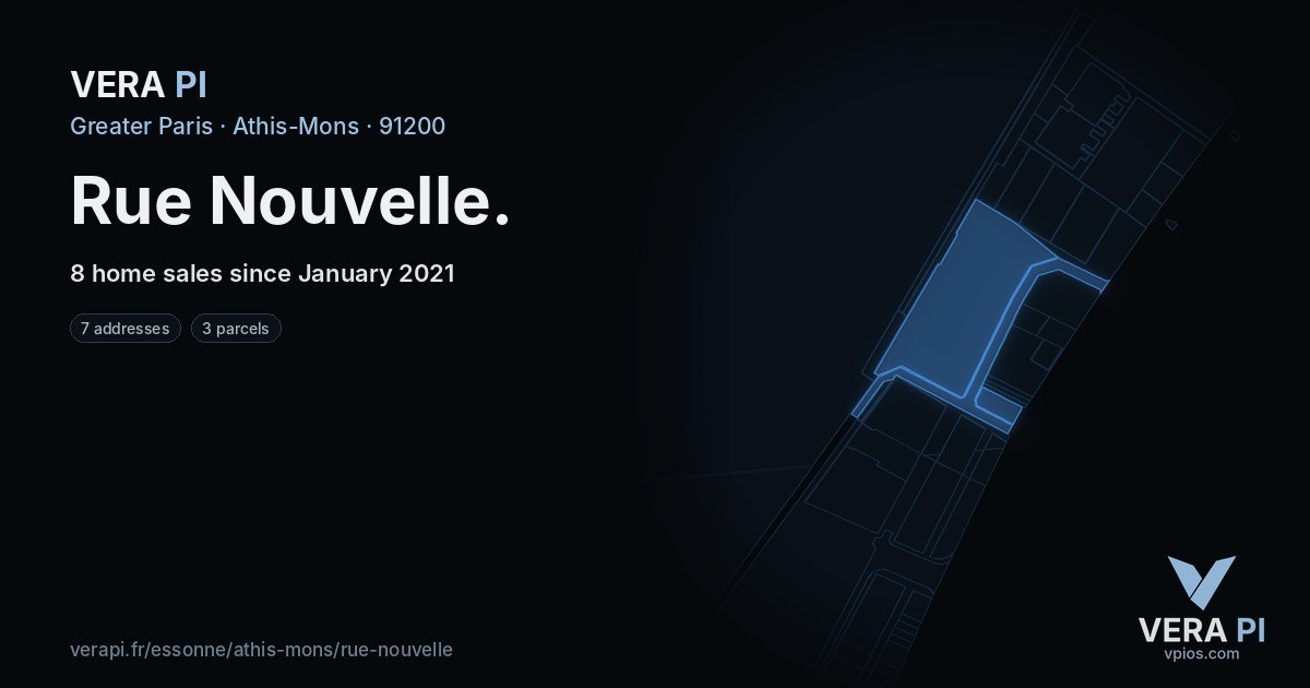 Rue Nouvelle, Athis-Mons at night – every parcel coloured by the prices around it, the street's own parcels lit