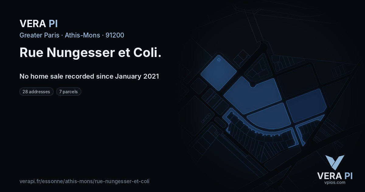 Rue Nungesser et Coli, Athis-Mons at night – every parcel coloured by the prices around it, the street's own parcels lit