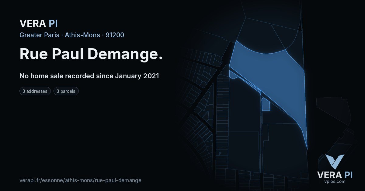 Rue Paul Demange, Athis-Mons at night – every parcel coloured by the prices around it, the street's own parcels lit