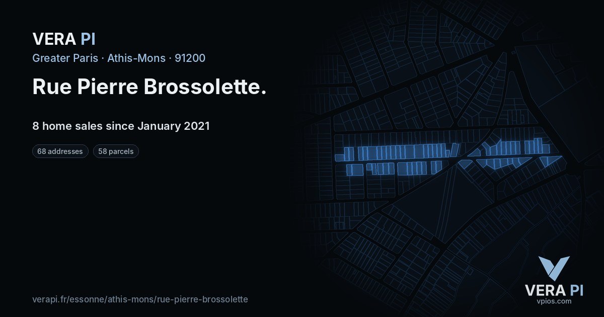 Rue Pierre Brossolette, Athis-Mons at night – every parcel coloured by the prices around it, the street's own parcels lit