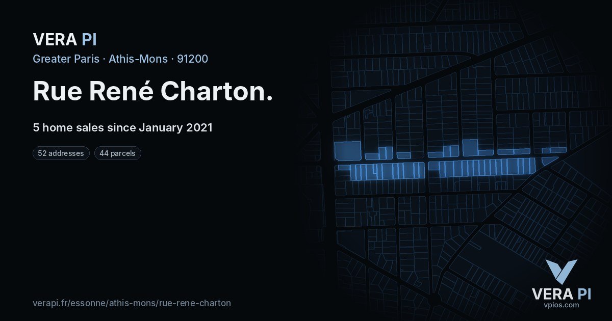 Rue René Charton, Athis-Mons at night – every parcel coloured by the prices around it, the street's own parcels lit