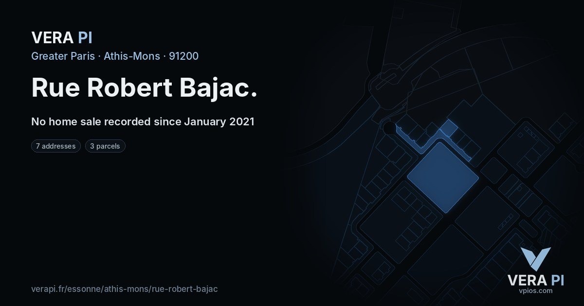 Rue Robert Bajac, Athis-Mons at night – every parcel coloured by the prices around it, the street's own parcels lit
