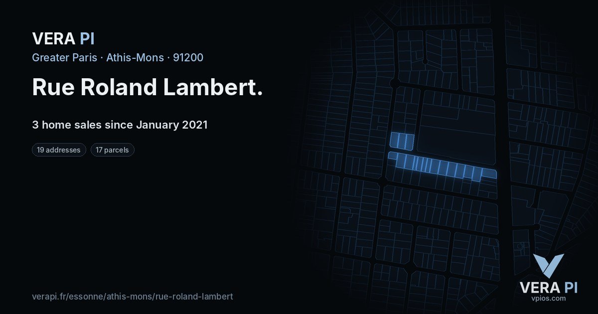 Rue Roland Lambert, Athis-Mons at night – every parcel coloured by the prices around it, the street's own parcels lit