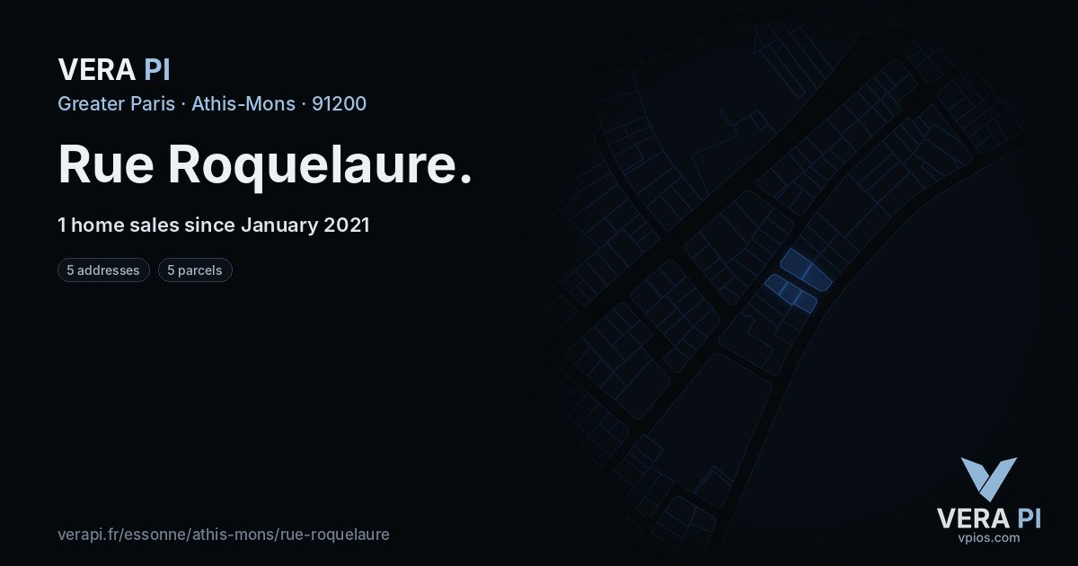 Rue Roquelaure, Athis-Mons at night – every parcel coloured by the prices around it, the street's own parcels lit