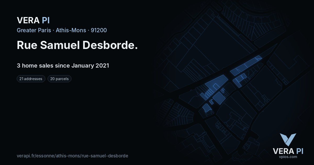 Rue Samuel Desborde, Athis-Mons at night – every parcel coloured by the prices around it, the street's own parcels lit