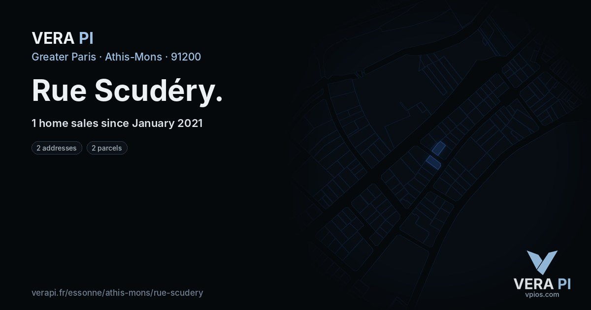 Rue Scudéry, Athis-Mons at night – every parcel coloured by the prices around it, the street's own parcels lit