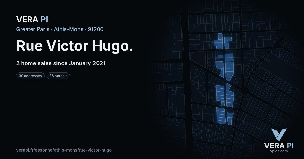 Rue Victor Hugo, Athis-Mons at night – every parcel coloured by the prices around it, the street's own parcels lit