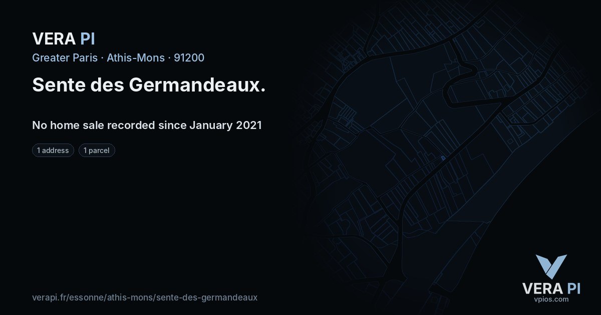 Sente des Germandeaux, Athis-Mons at night – every parcel coloured by the prices around it, the street's own parcels lit