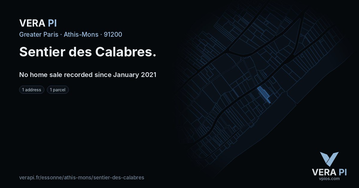 Sentier des Calabres, Athis-Mons at night – every parcel coloured by the prices around it, the street's own parcels lit