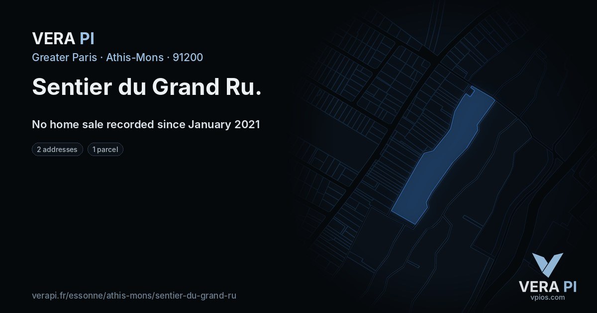 Sentier du Grand Ru, Athis-Mons at night – every parcel coloured by the prices around it, the street's own parcels lit