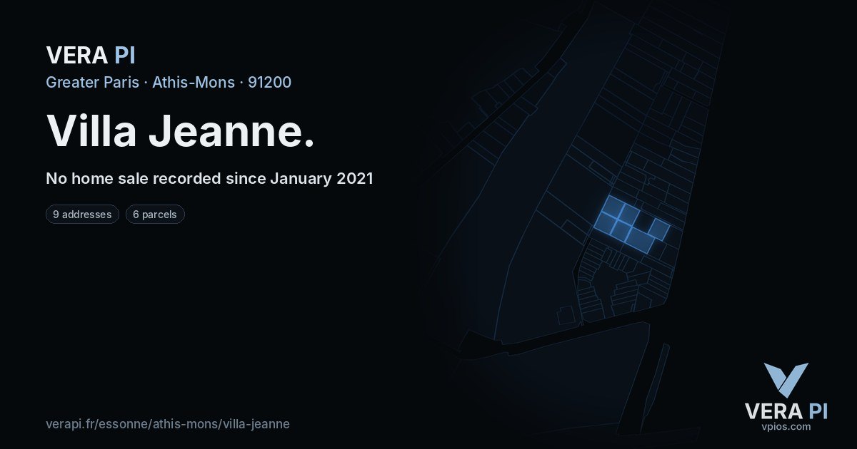 Villa Jeanne, Athis-Mons at night – every parcel coloured by the prices around it, the street's own parcels lit