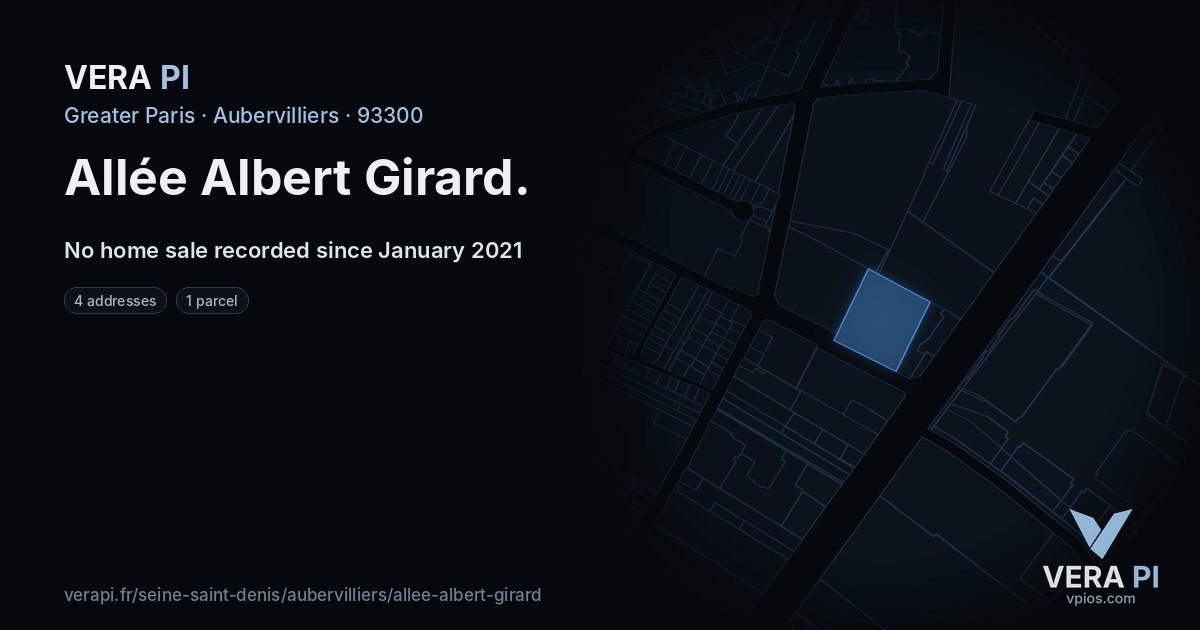 Allée Albert Girard, Aubervilliers at night – every parcel coloured by the prices around it, the street's own parcels lit