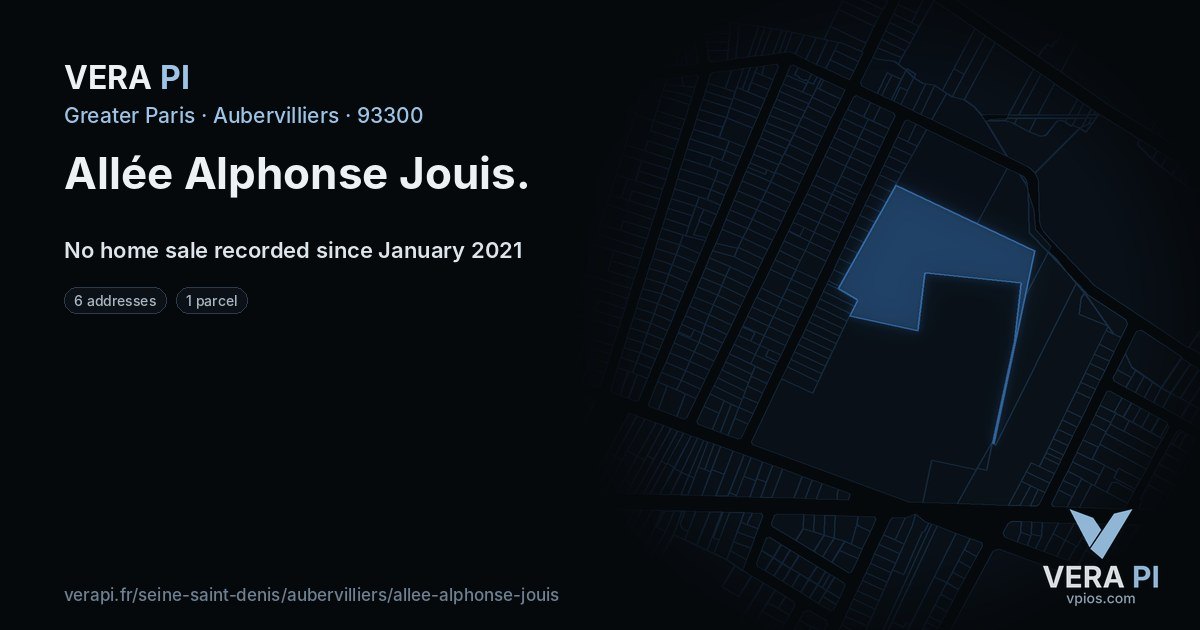 Allée Alphonse Jouis, Aubervilliers at night – every parcel coloured by the prices around it, the street's own parcels lit