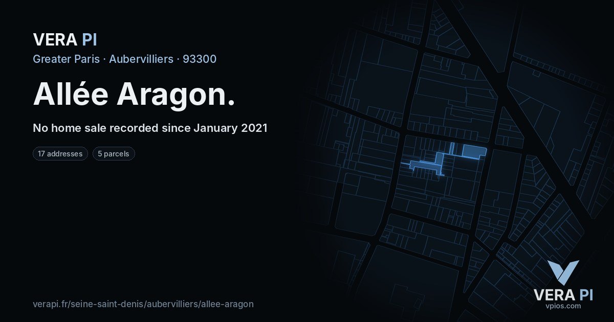 Allée Aragon, Aubervilliers at night – every parcel coloured by the prices around it, the street's own parcels lit