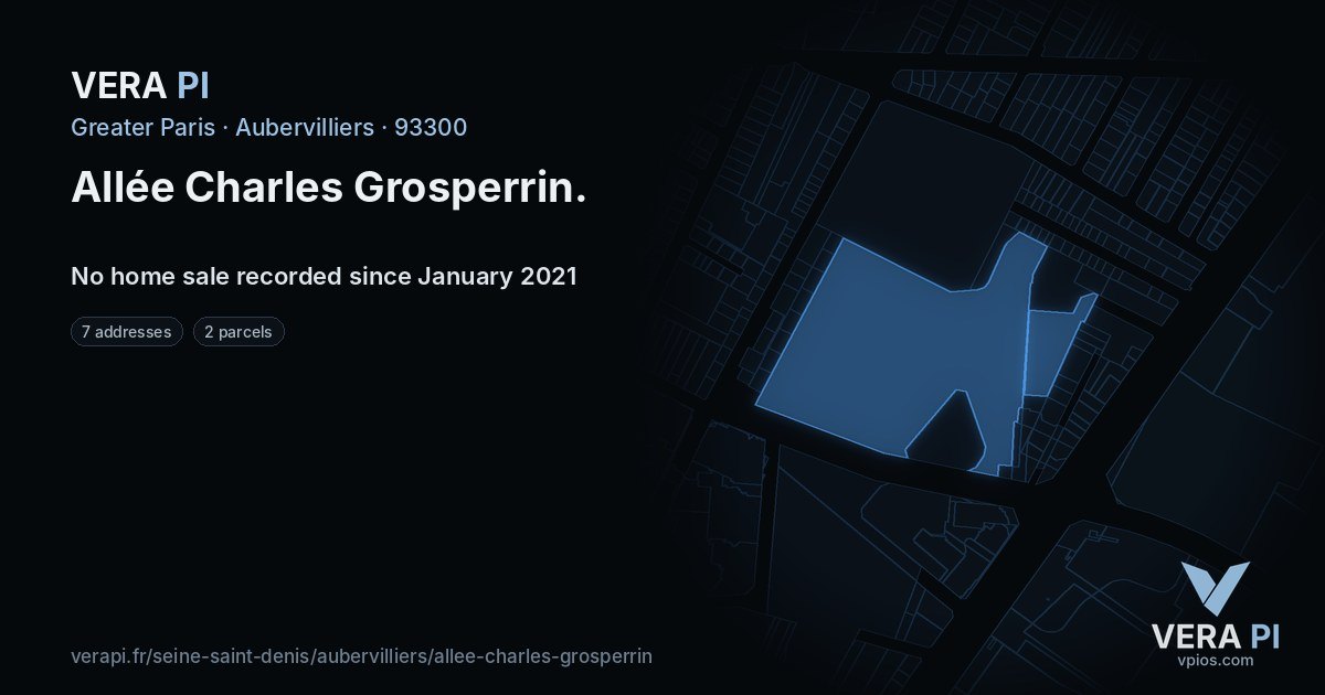 Allée Charles Grosperrin, Aubervilliers at night – every parcel coloured by the prices around it, the street's own parcels lit