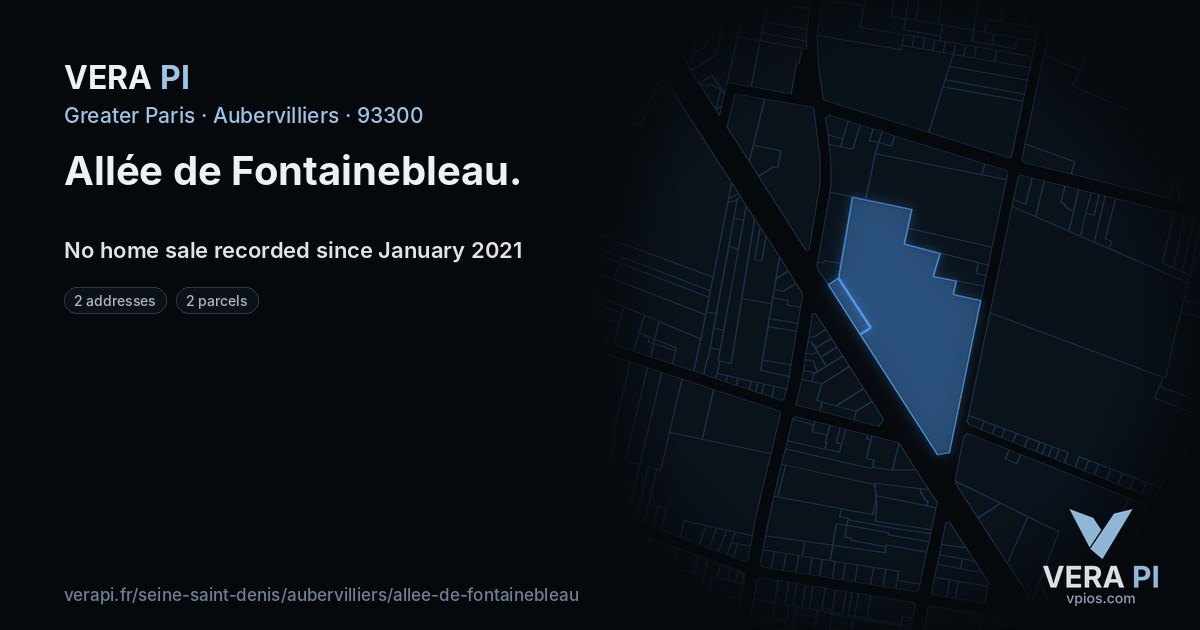 Allée de Fontainebleau, Aubervilliers at night – every parcel coloured by the prices around it, the street's own parcels lit