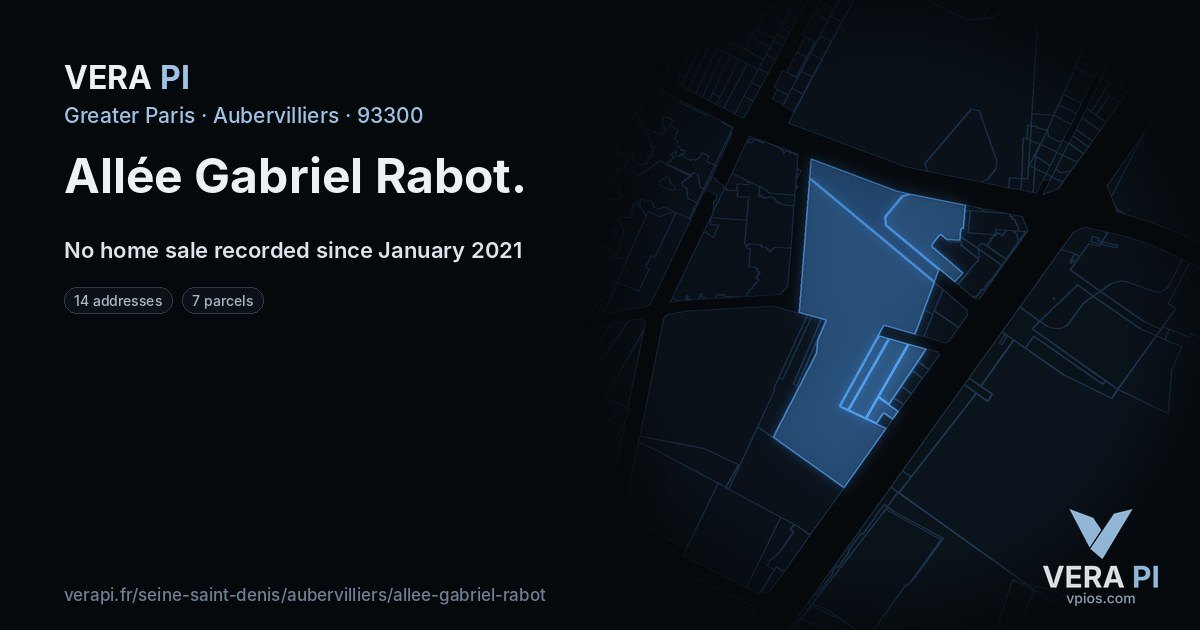 Allée Gabriel Rabot, Aubervilliers at night – every parcel coloured by the prices around it, the street's own parcels lit
