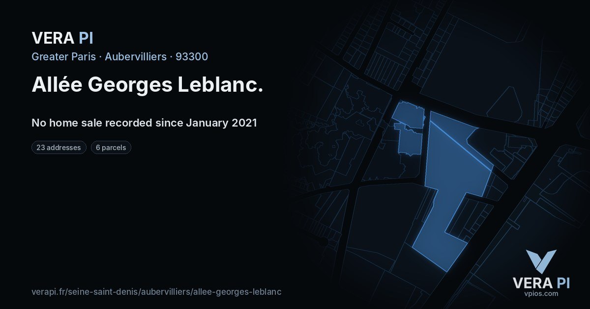Allée Georges Leblanc, Aubervilliers at night – every parcel coloured by the prices around it, the street's own parcels lit