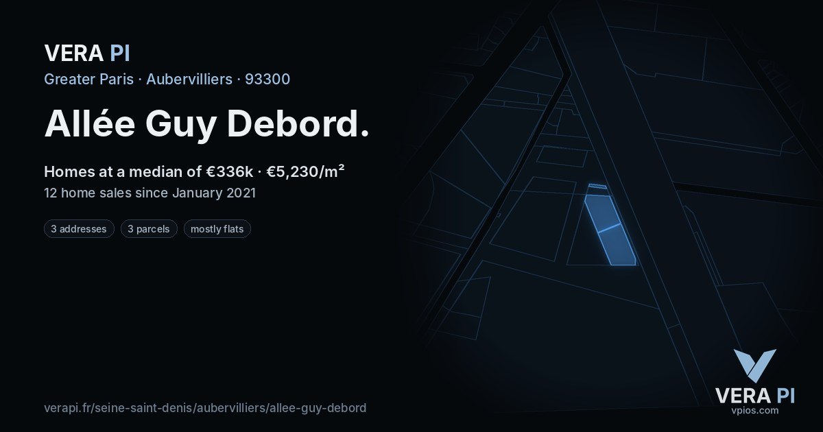 Allée Guy Debord, Aubervilliers at night – every parcel coloured by the prices around it, the street's own parcels lit
