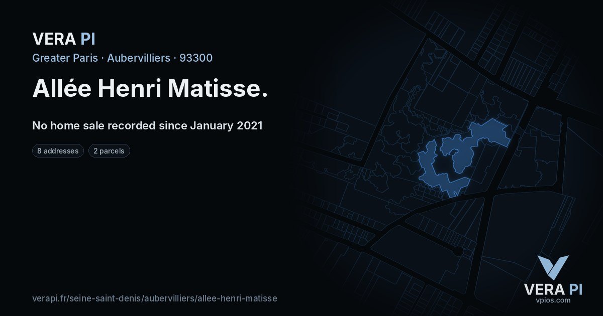 Allée Henri Matisse, Aubervilliers at night – every parcel coloured by the prices around it, the street's own parcels lit