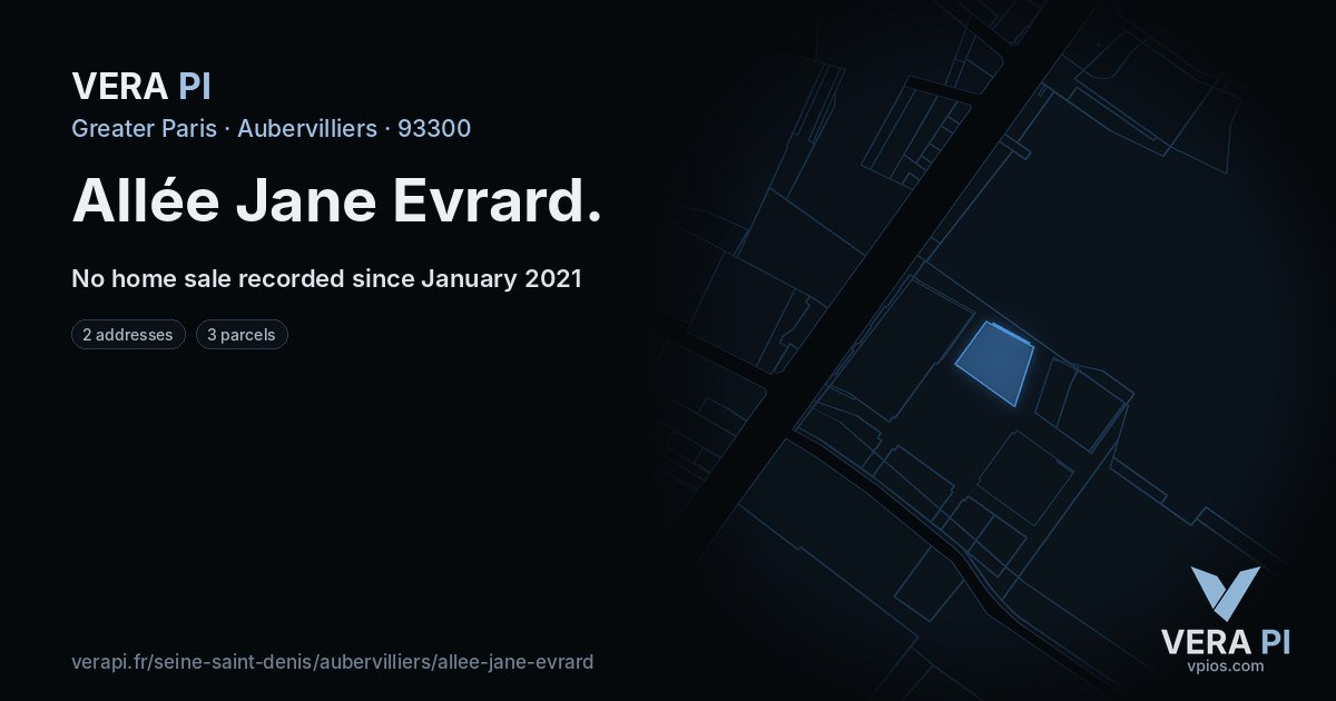 Allée Jane Evrard, Aubervilliers at night – every parcel coloured by the prices around it, the street's own parcels lit