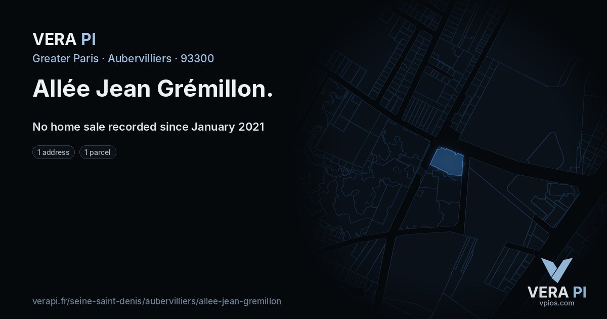 Allée Jean Grémillon, Aubervilliers at night – every parcel coloured by the prices around it, the street's own parcels lit