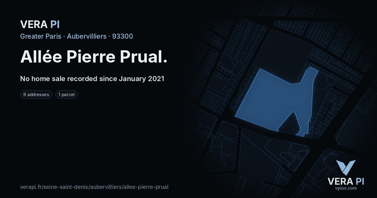 Allée Pierre Prual, Aubervilliers at night – every parcel coloured by the prices around it, the street's own parcels lit